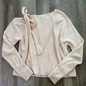 White & Warren 100% Blush Cashmere Sweater Off the Shoulder Bow Tie Pink Ivory S